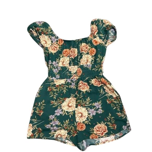 American Eagle Green Floral Romper M Off-Shoulder Cottagecore Boho Coquette‎ - Picture 7 of 13